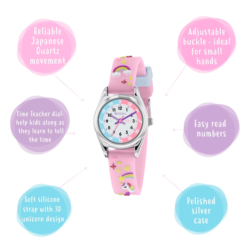 Tikkers Pink Unicorn Silicone Strap Time Teacher Watch