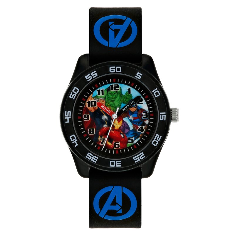 Avengers Black Case Black Rubber Strap Time Teacher Watch