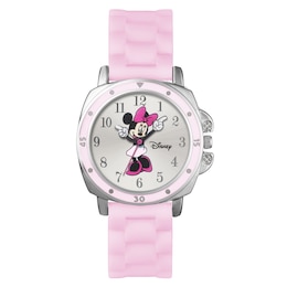 Minnie Mouse Silver Case Pink Rubber Strap
