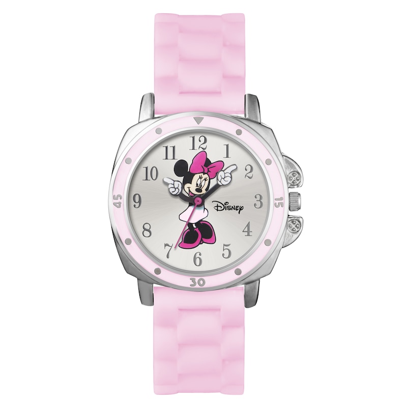 Main Image 1 of Minnie Mouse Silver Case Pink Rubber Strap