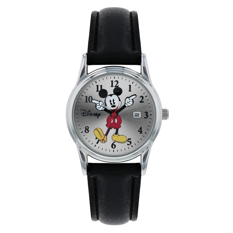 Mickey Mouse Silver Case Black Strap Watch