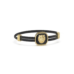 Guess Men's Lion Head Black Agate Charm Leather Bracelet
