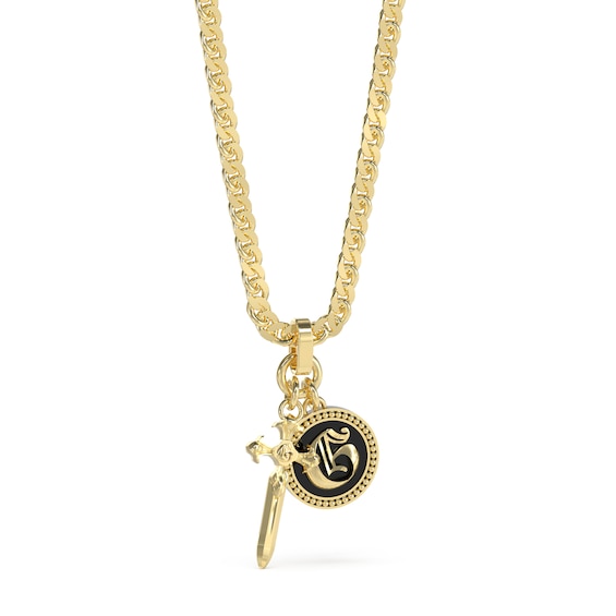 Guess Mens Dagger and G Charm Pendant Long Chain Necklace