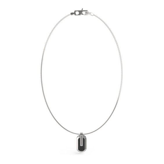 Guess Mens Carbon Fiber and Enamel Plate Curb Necklace