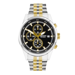 Sekonda Men's Dual Time Black Dial, Two Tone Stainless Steel Bracelet Watch
