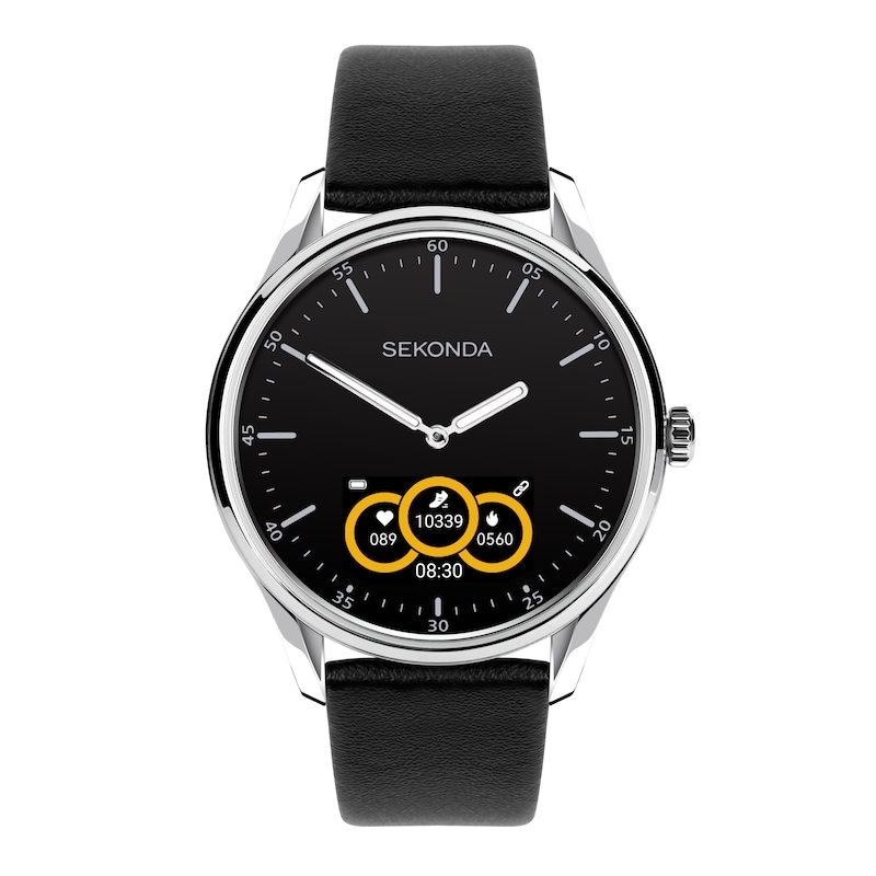 Main Image 1 of Sekonda Hybrid Black Leather Strap Smartwatch