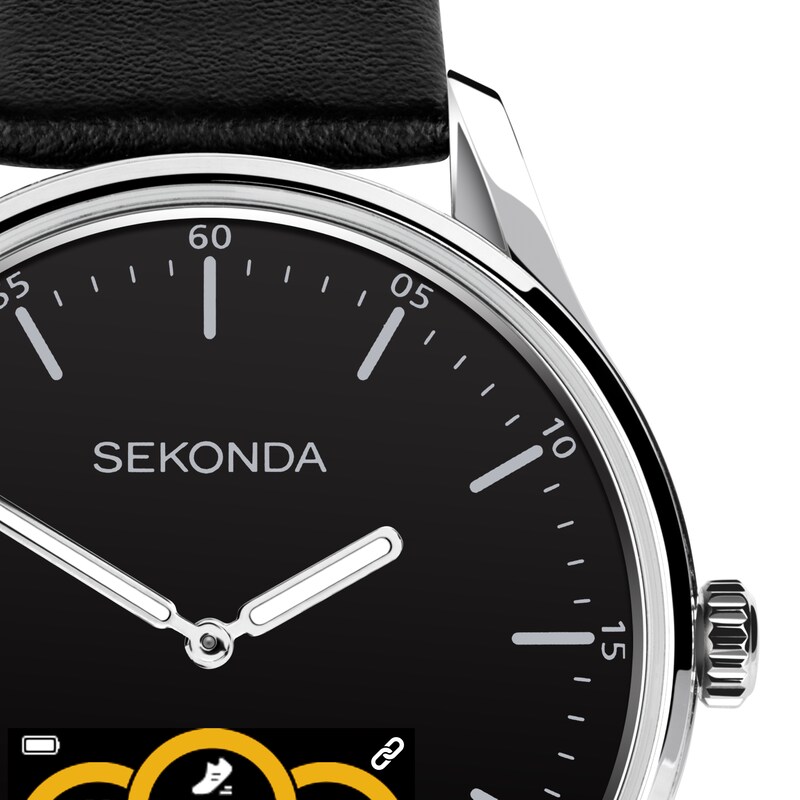 Main Image 2 of Sekonda Hybrid Black Leather Strap Smartwatch