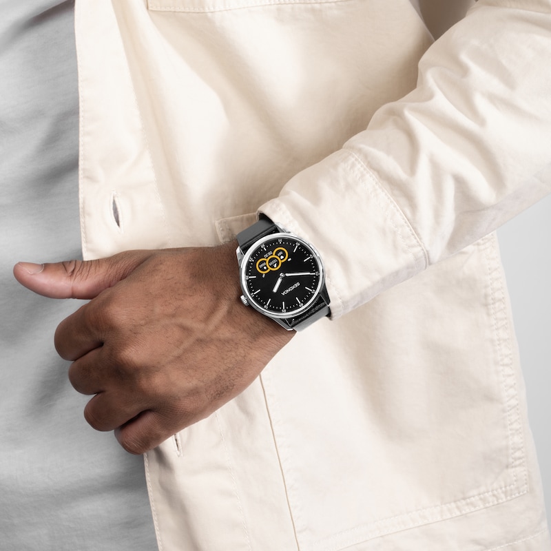 Main Image 6 of Sekonda Hybrid Black Leather Strap Smartwatch