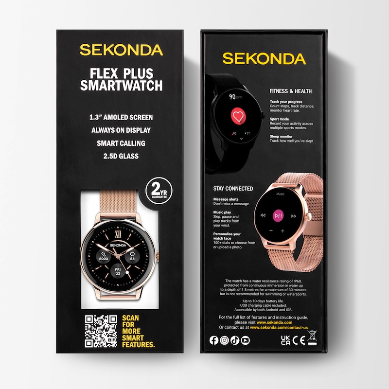Main Image 7 of Sekonda Flex Plus Rose Gold Tone Stainless Steel Mesh Bracelet Smart Watch
