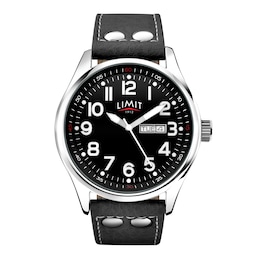 Limit Men's Pilot Black Dial Black Polyurethane Strap Watch