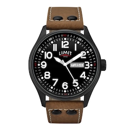 Limit Men's Pilot Black Dial Brown Polyurethane Strap Watch