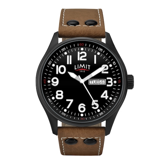 Limit Men's Pilot Black Dial Brown Polyurethane Strap Watch