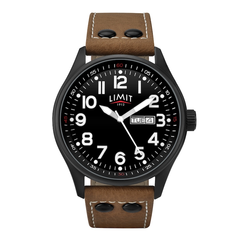 Main Image 1 of Limit Men's Pilot Black Dial Brown Polyurethane Strap Watch