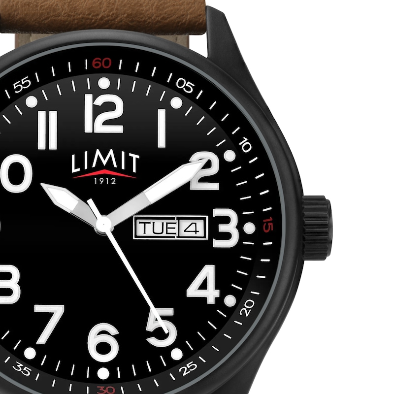 Main Image 2 of Limit Men's Pilot Black Dial Brown Polyurethane Strap Watch