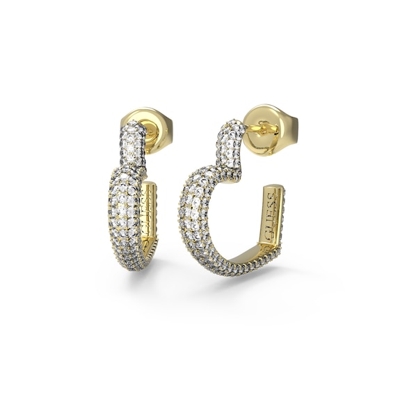 Guess Jewellery Women's Gold Guess Beloved Pave Heart Tone Hoop Earrings 1.7Cm - Image 4