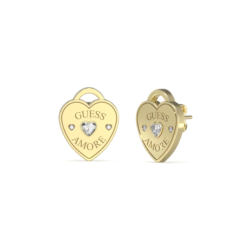 Main Image 1 of Guess 14mm Heart Charm Gold Tone Stud Earrings