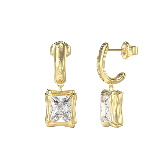 Guess Bamboo and Crystal 26mm Gold Tone Half Hoop Stud Earrings
