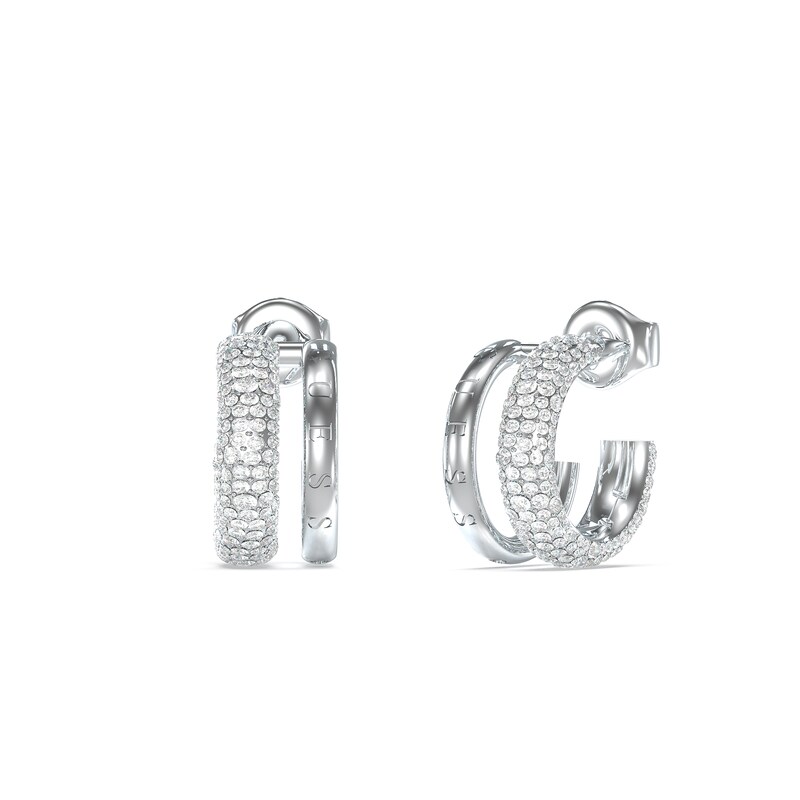 Main Image 1 of Guess Jungle Circle Pavé Set Silver Tone 15mm Hoop Earrings