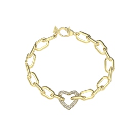 Guess 18mm Pavé Set Heart Chain Gold Tone Bracelet