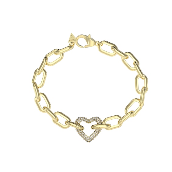 Guess 18mm Pavé Set Heart Chain Gold Tone Bracelet