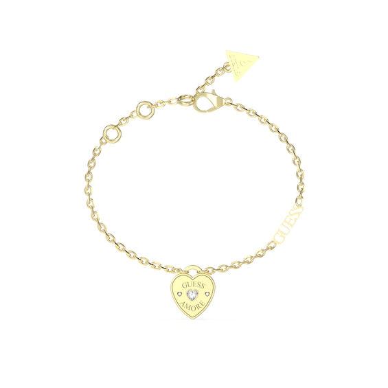 Guess 14mm Heart Charm Gold Tone Bracelet