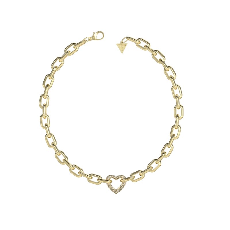 Main Image 1 of Guess 18mm Pavé Set Heart Chain Gold Tone 16-18" Necklace