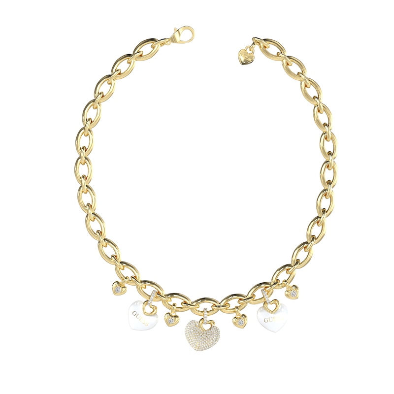 Main Image 1 of Guess Enamel Pavé Set Heart Gold Tone 18" Charm Necklace