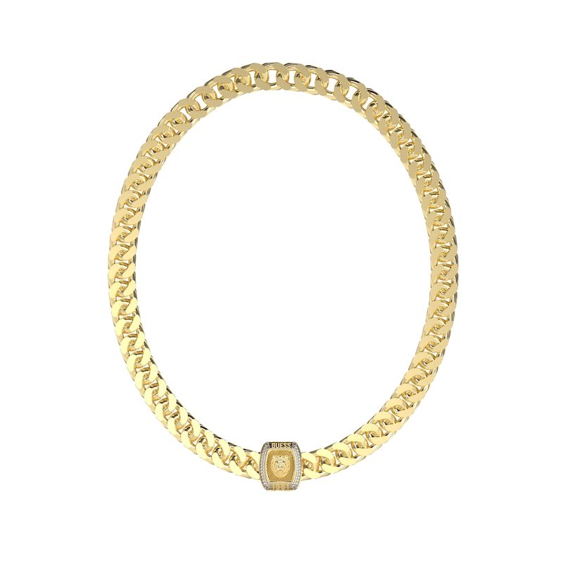 Main Image 1 of Guess 20mm Lion Crystal Coin Gold Tone 21" Necklace