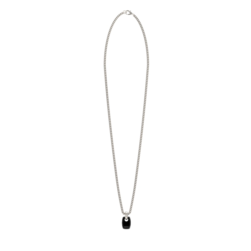 Main Image 1 of Guess Black Tone Logo Charm 26" Curb Chain Necklace