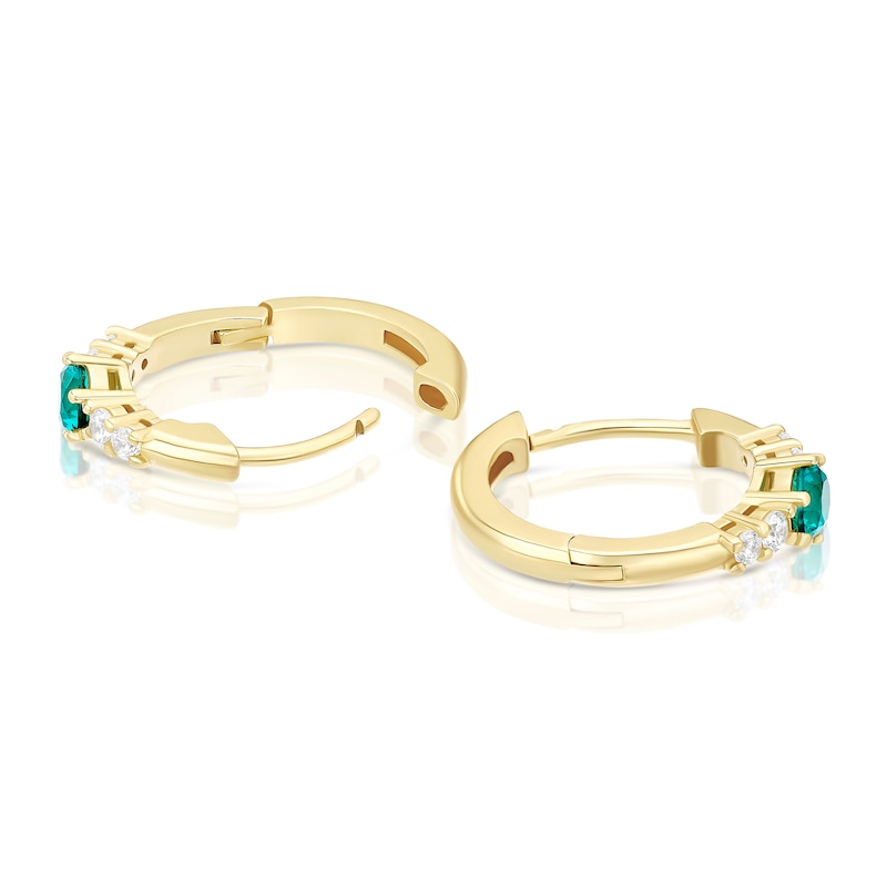 Main Image 2 of Sterling Silver Gold Plated Green Cubic Zirconia Hoop Earrings