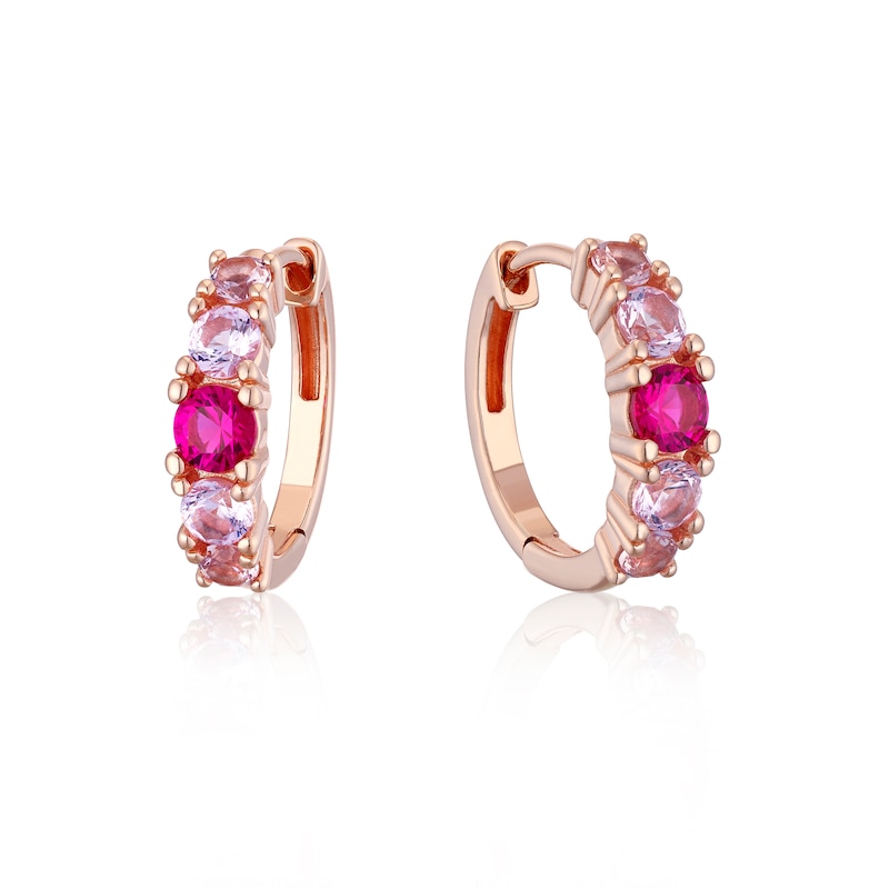 Main Image 1 of Sterling Silver Rose Gold Plated Pink Cubic Zirconia Hoop Earrings