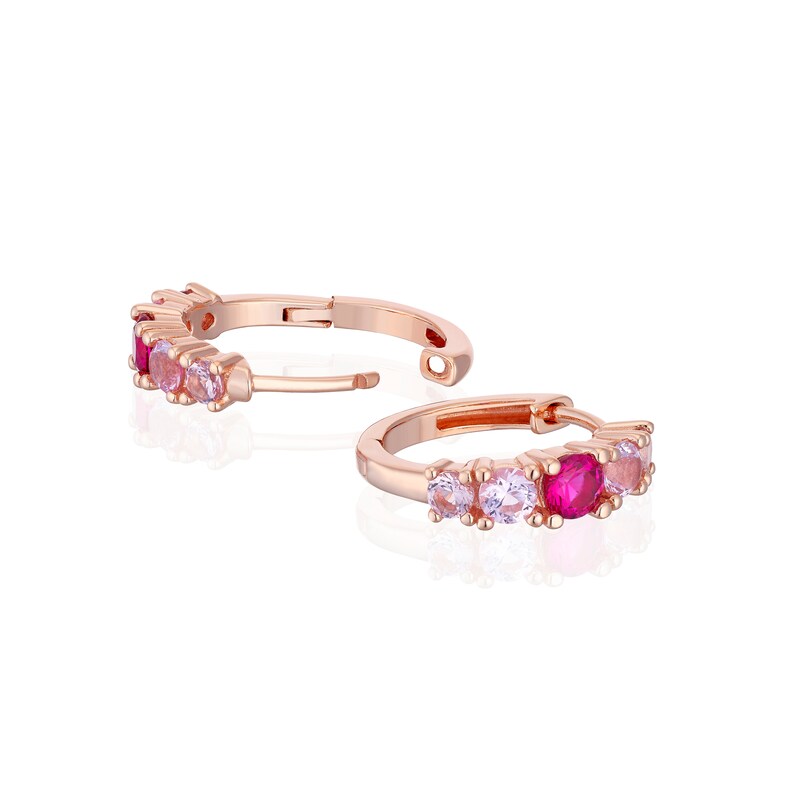 Main Image 2 of Sterling Silver Rose Gold Plated Pink Cubic Zirconia Hoop Earrings