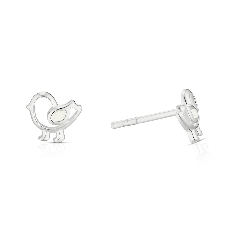 Main Image 1 of Children's Sterling Silver White Enamel Bird Stud Earrings
