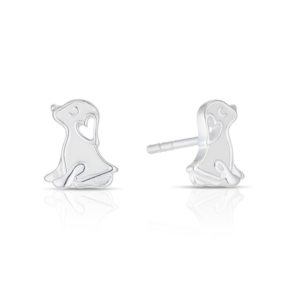 Childrens Sterling Silver White Enamel Dog Stud Earrings