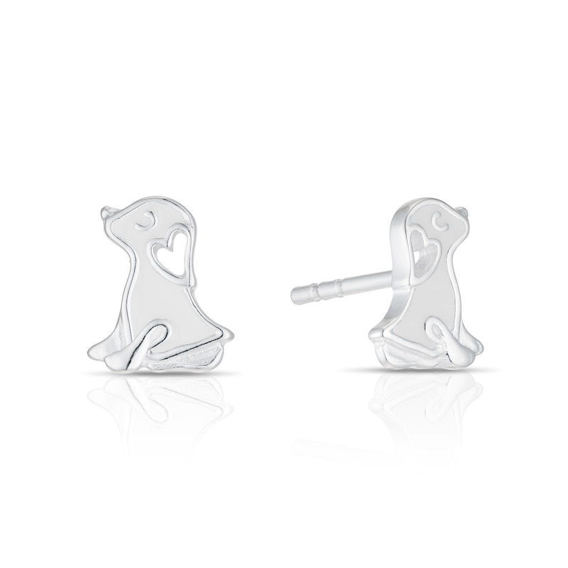 Main Image 1 of Children's Sterling Silver White Enamel Dog Stud Earrings