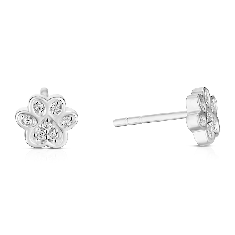 Main Image 1 of Children's Sterling Silver Cubic Zirconia Paw Print Stud Earrings