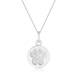 Children's Sterling Silver Cubic Zirconia Paw Print Pendant Necklace