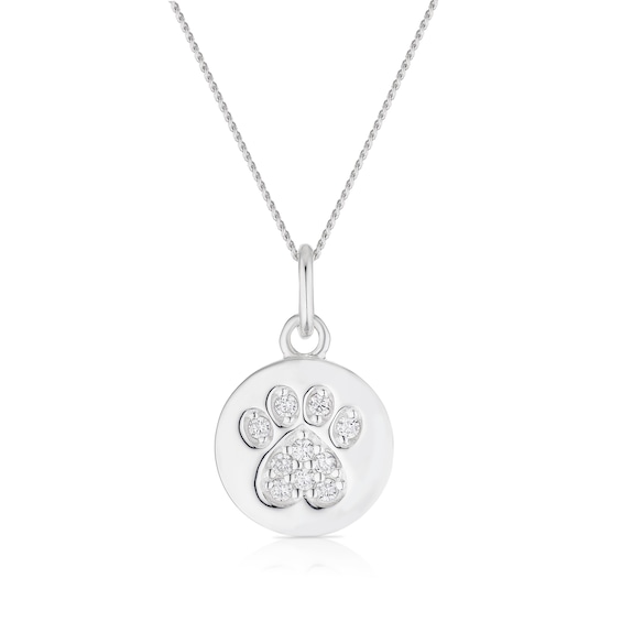 Childrens Sterling Silver Cubic Zirconia Paw Print Pendant N