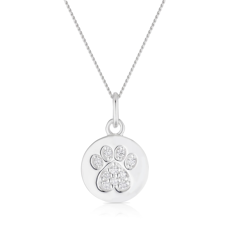 Main Image 1 of Children's Sterling Silver Cubic Zirconia Paw Print Pendant Necklace