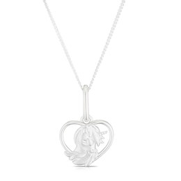 Children's Sterling Silver Unicorn Heart Pendant 14+2" Necklace
