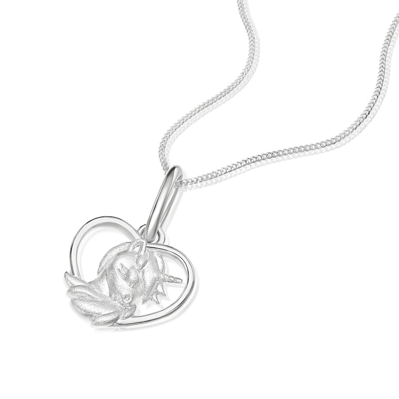 Main Image 2 of Children's Sterling Silver Unicorn Heart Pendant 14+2" Necklace
