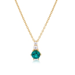 Sterling Silver Gold Plated Green Cubic Zirconia Hoop Pendant Necklace