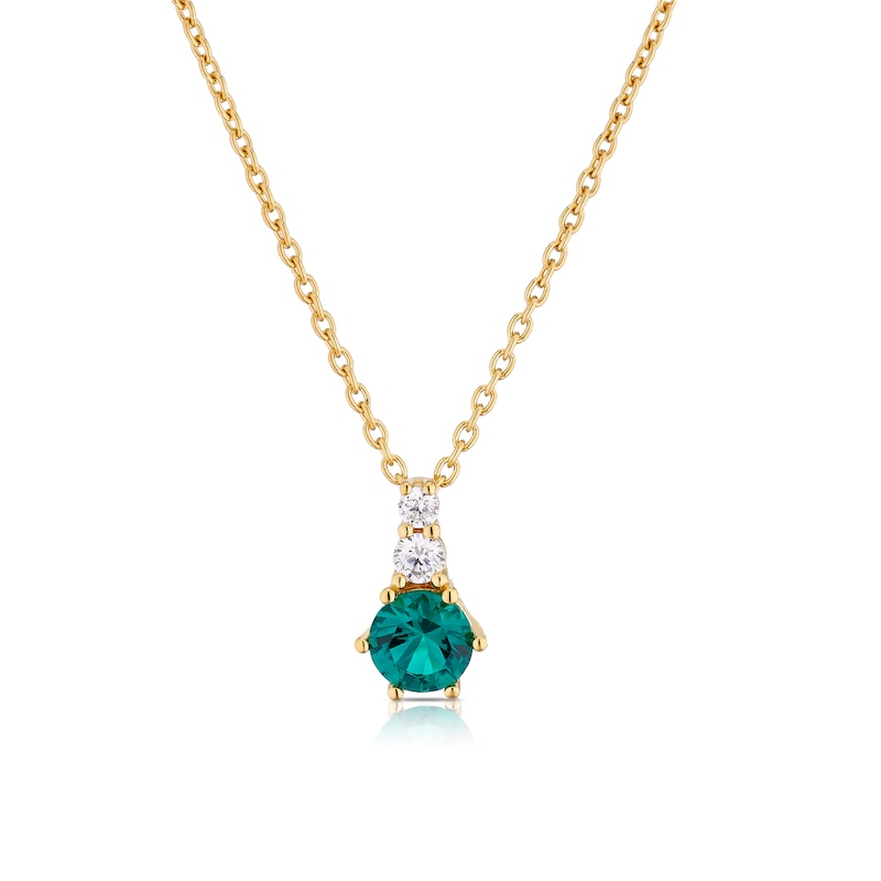Main Image 1 of Sterling Silver Gold Plated Green Cubic Zirconia Hoop Pendant Necklace