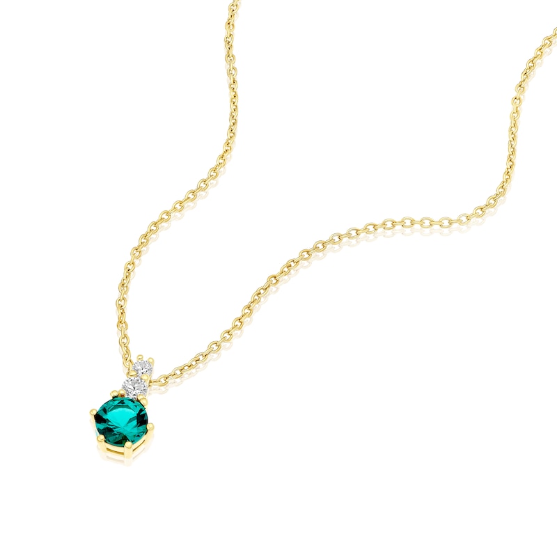 Main Image 2 of Sterling Silver Gold Plated Green Cubic Zirconia Hoop Pendant Necklace