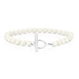 Sterling Silver Faux Pearl & Cubic Zirconia T-Bar Bracelet
