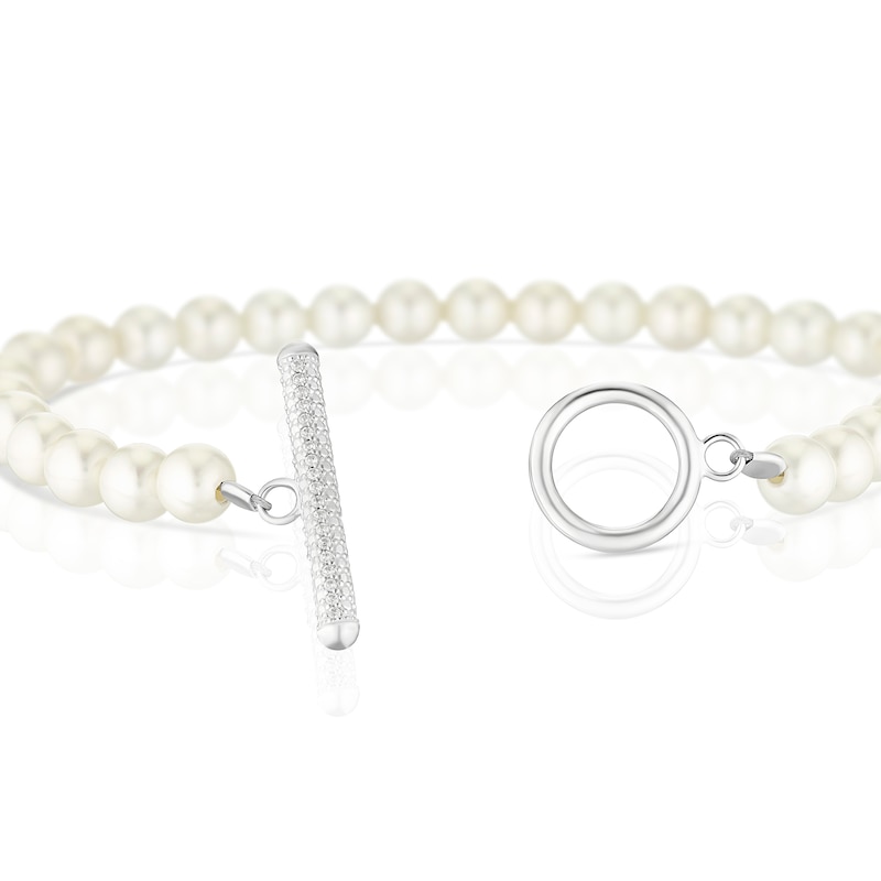 Main Image 3 of Sterling Silver Faux Pearl & Cubic Zirconia T-Bar Bracelet