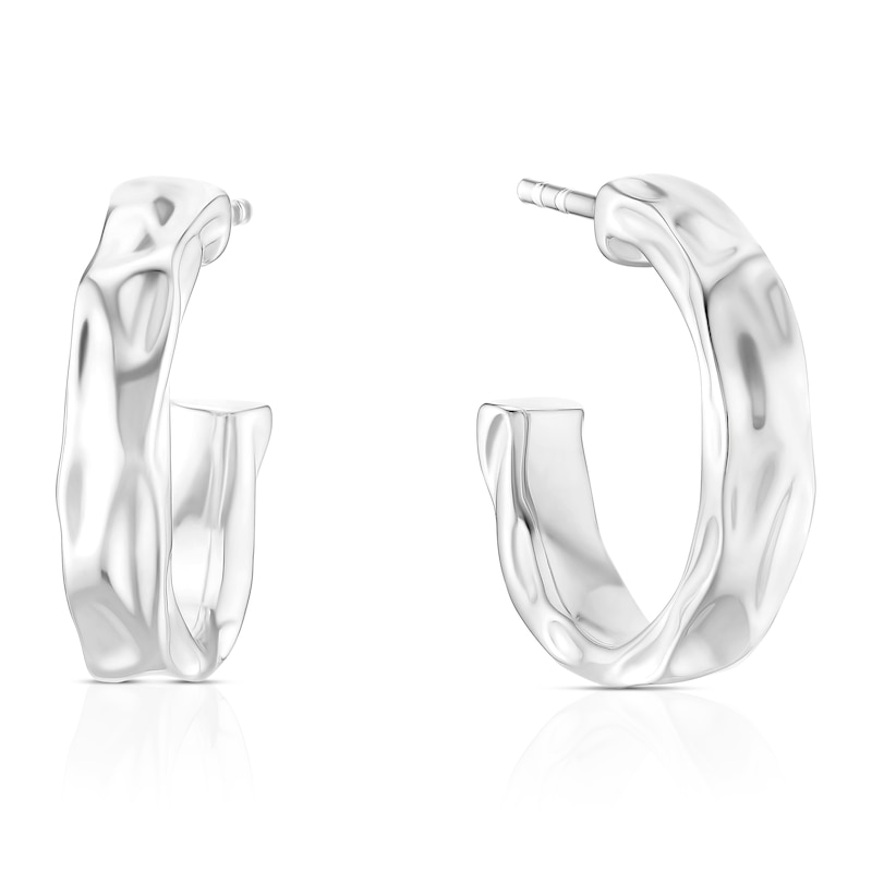 Main Image 1 of Sterling Silver Hammered Half Hoop Earrings