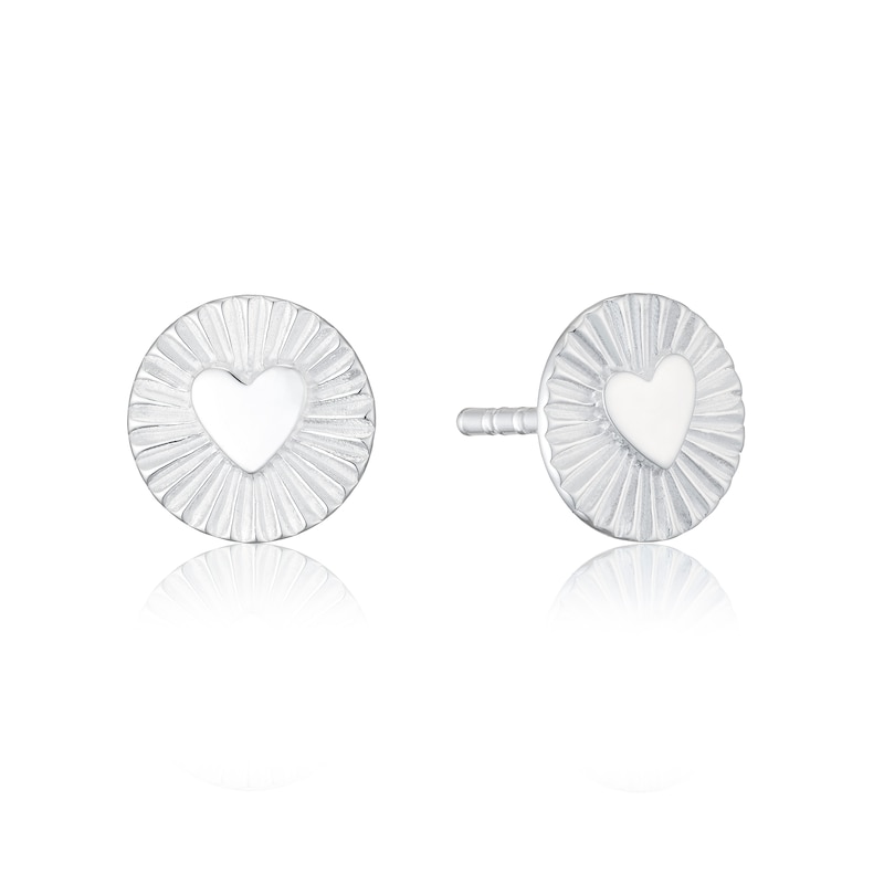 Main Image 1 of Sterling Silver Heart Disc Stud Earrings