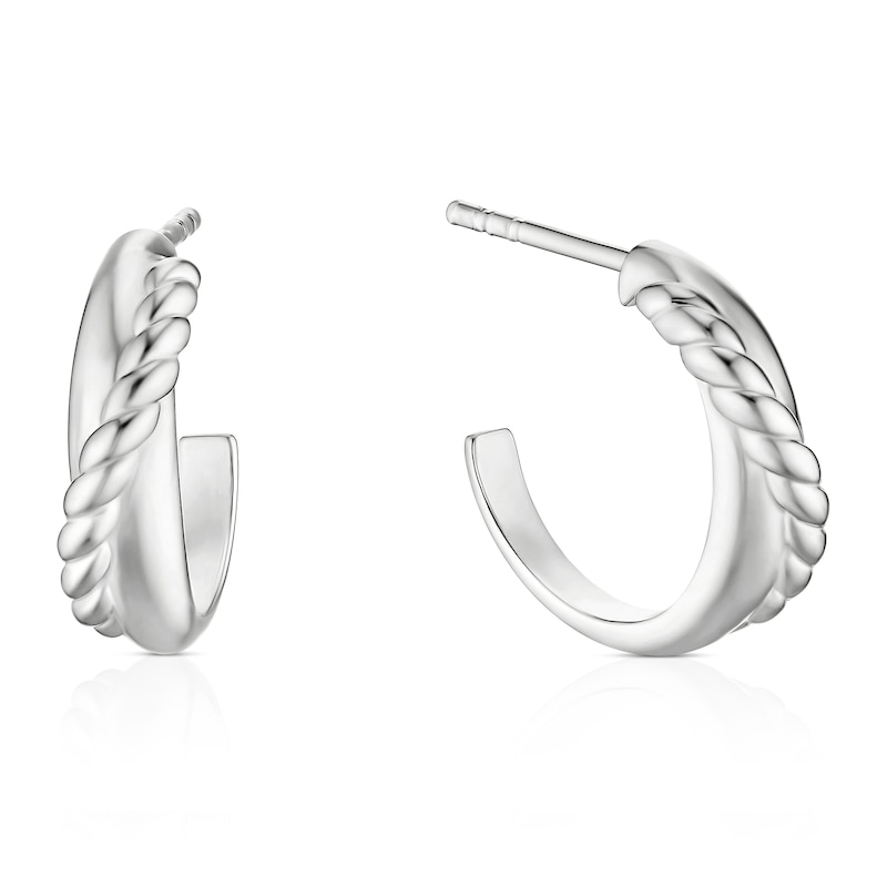 Main Image 1 of Sterling Silver Rope Crossover Half Hoop Earrings
