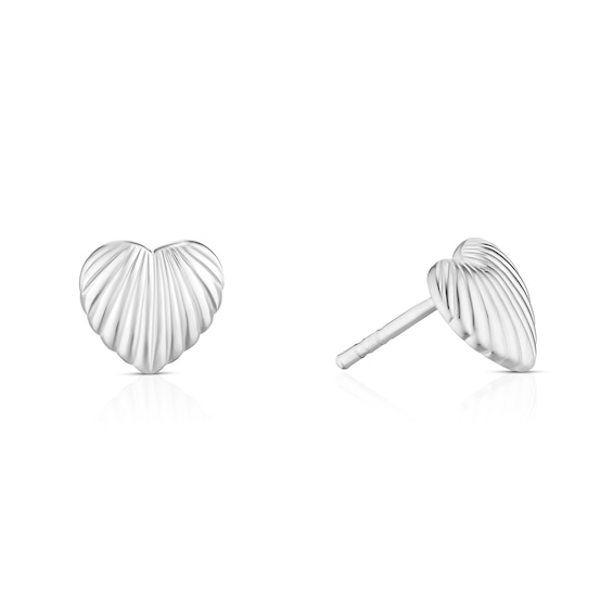Sterling Silver Textured Heart Stud Earrings